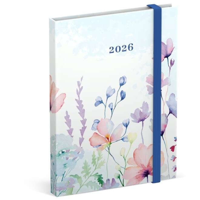Agenda 2026 Lannoo 110x150 Flowers watercolour 7dagen/2pagina's blauw