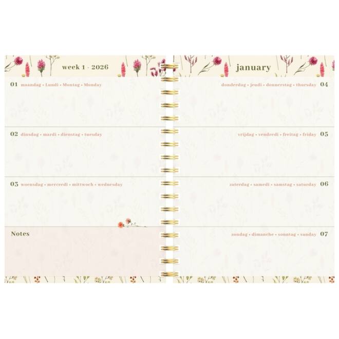 Agenda 2026 Lannoo 120x160 Flowers bouquet 7dagen/2pagina's wit