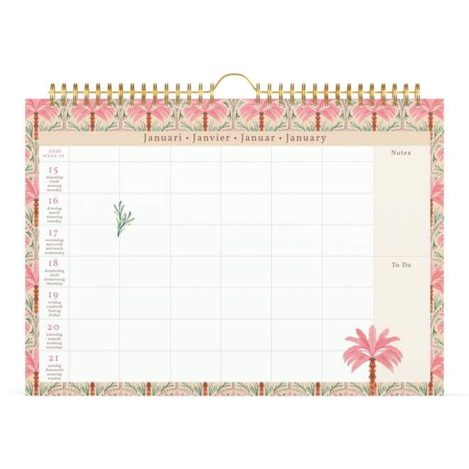 Familiekalender 2026 Lannoo 310x220 Exotic palms 7dagen/1pagina roze