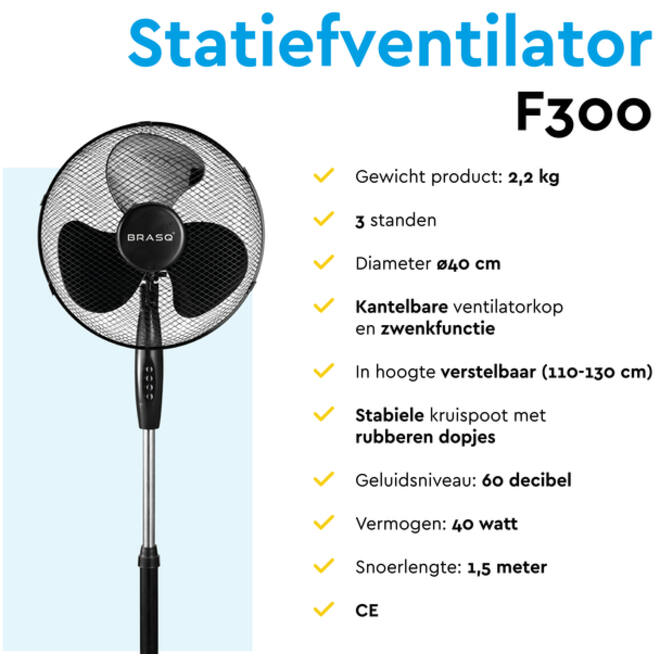 Statiefventilator BRASQ F300 Ø 40cm zwart
