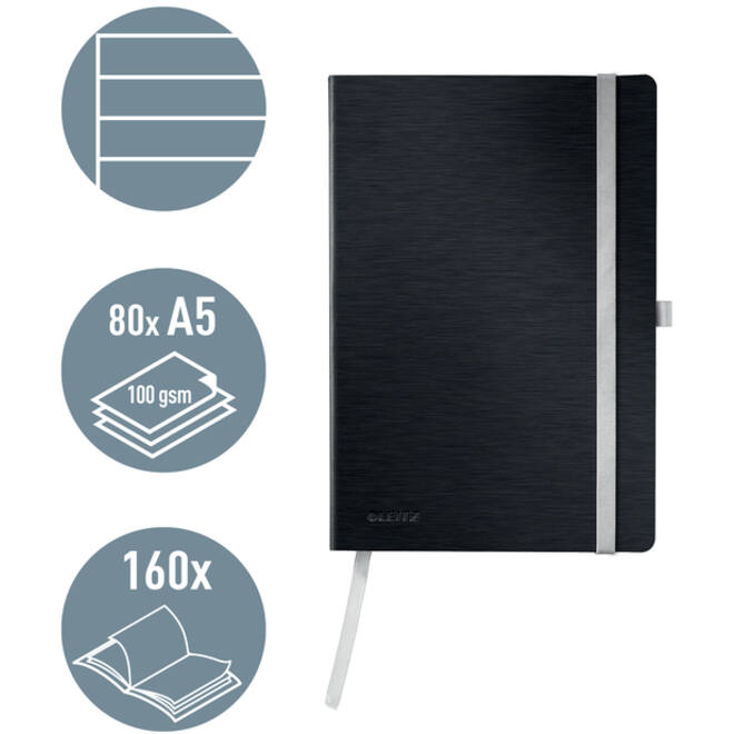 Notitieboek Leitz Style A5 lijn 160 pagina's 100gr zwart