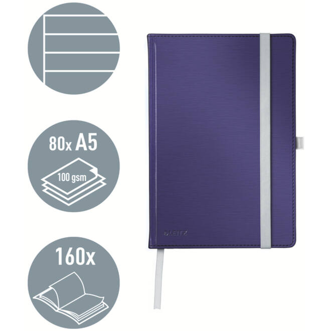 Notitieboek Leitz Style A5 lijn 160 pagina's 100gr blauw