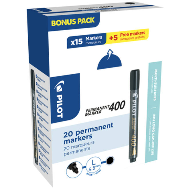 Permanent marker PILOT 400 schuin breed zwart 15+5 gratis