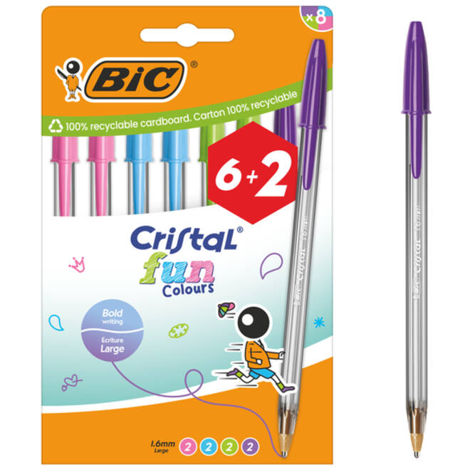 Balpen Bic Cristal Fun large assorti 6+2 gratis