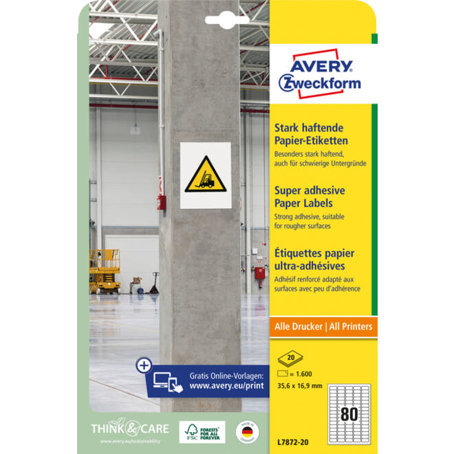 Etiket Avery Zweckform L7872-20 35.6x16.9mm 1600 etiketten