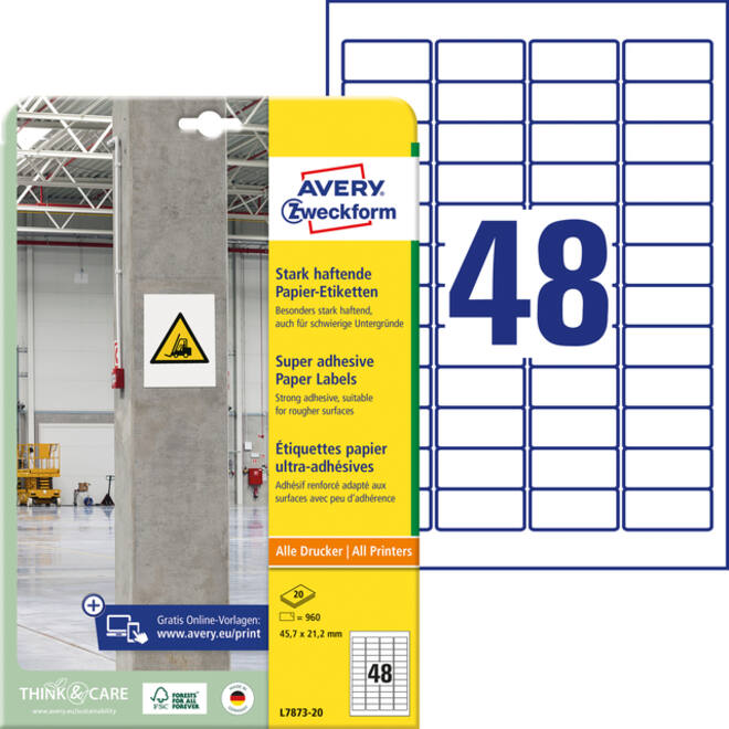Etiket Avery Zweckform L7873-20 45.7x21.2mm 960 etiketten