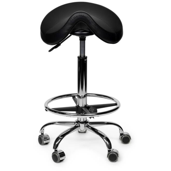 Zadelkruk Office Premium standaard met voetring harde wielen zw