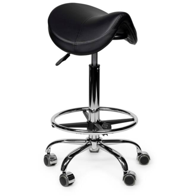 Zadelkruk Office Premium standaard met voetring harde wielen zw