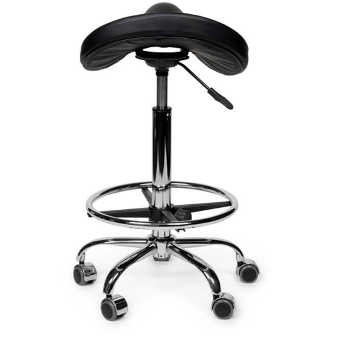 Zadelkruk Office Premium standaard met voetring harde wielen zw