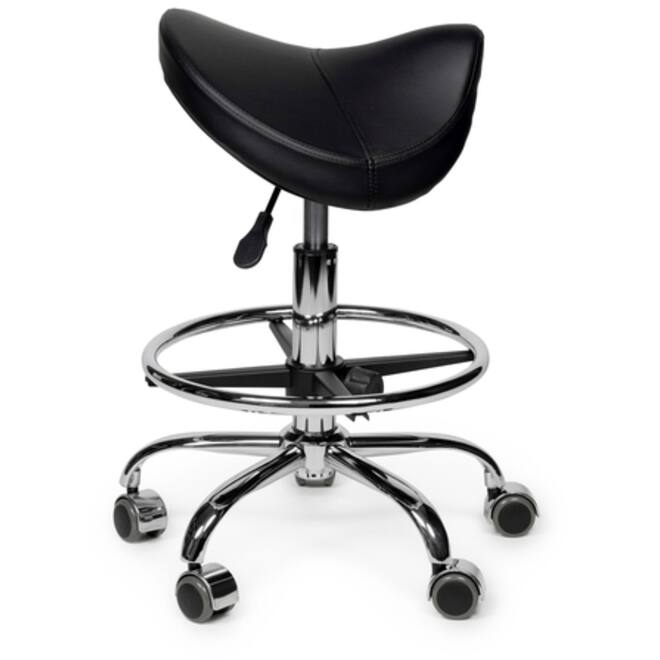 Zadelkruk Office Premium laag met voetring harde wielen zw