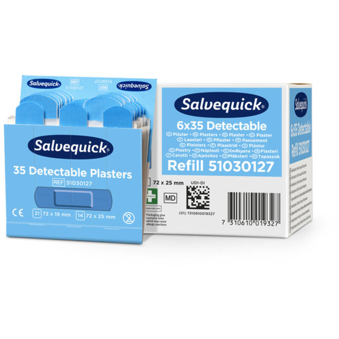 Pleisters Salvequick blauw detectabel refill 6x 35 stuks