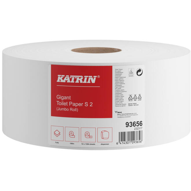 Toiletpapier Katrin Gigant S jumbo klein 2-laags 150m wit 93656