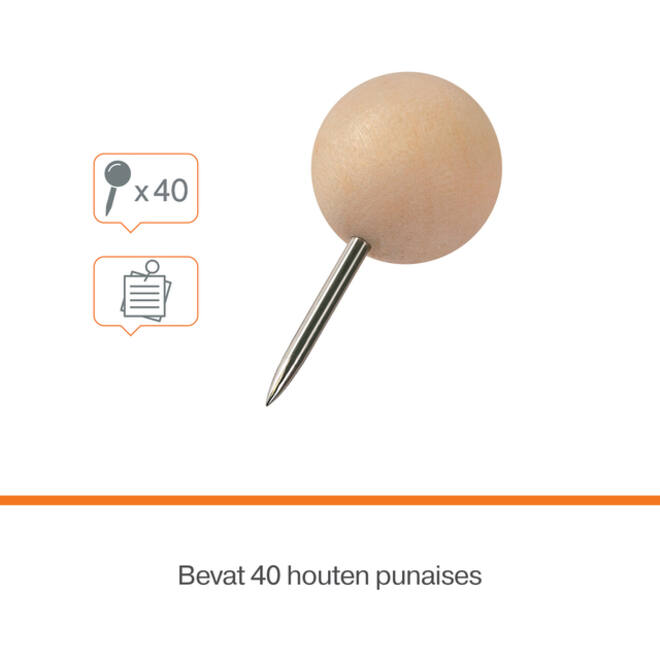 Punaises Nobo hout voor memobord 40 stuks