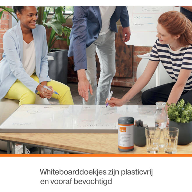 Whiteboardreinigingsdoekjes Nobo plasticvrij 100 stuks