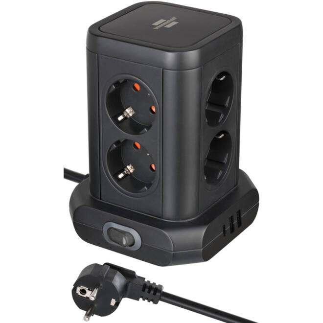 Stekkerdoos Brennenstuhl toren 8 voudig met 2x USB A 1x USB C PD zwart