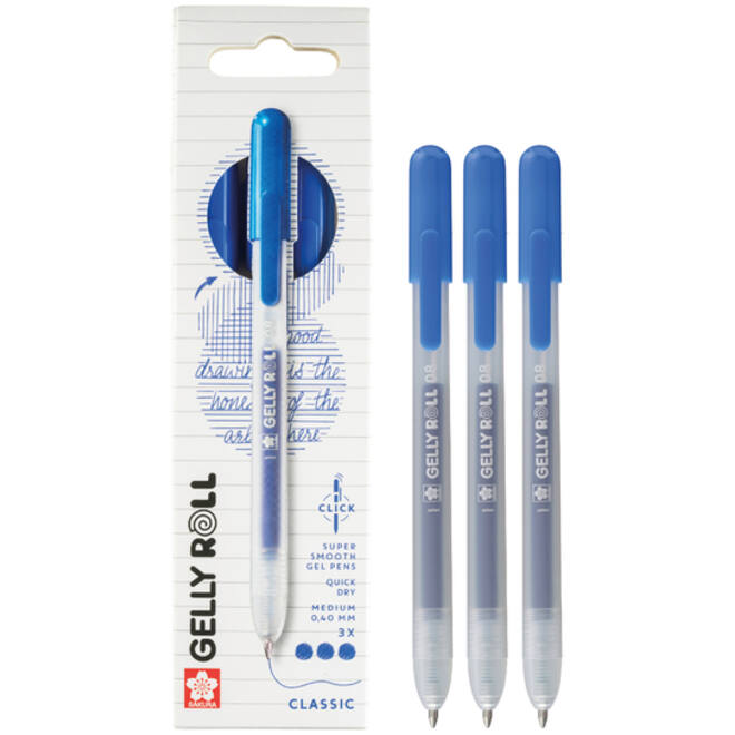 Gelschrijver Sakura Gelly Roll Classic 08 klikfunctie set à 3 stuks blauw