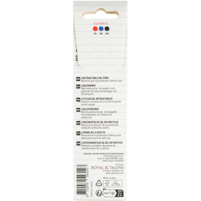 Gelschrijver Sakura Gelly Roll Classic 08 klikfunctie set à 3 kleuren