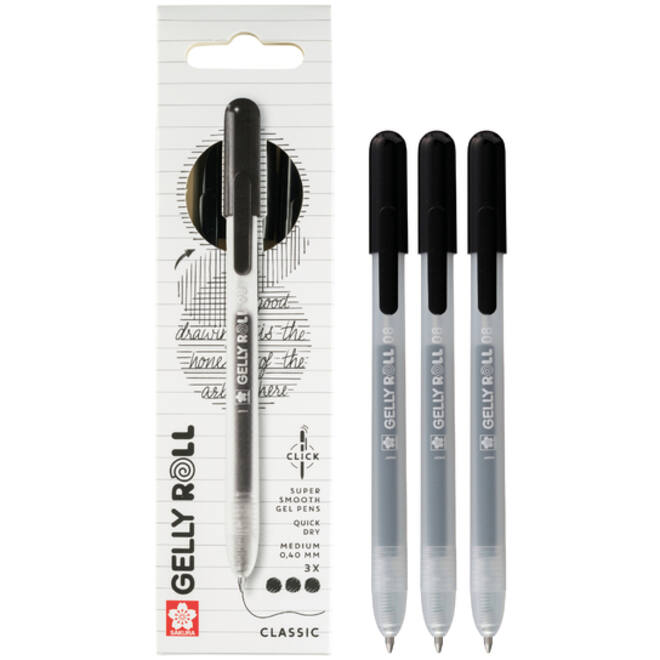Gelschrijver Sakura Gelly Roll Classic 08 klikfunctie set à 3 stuks zwart