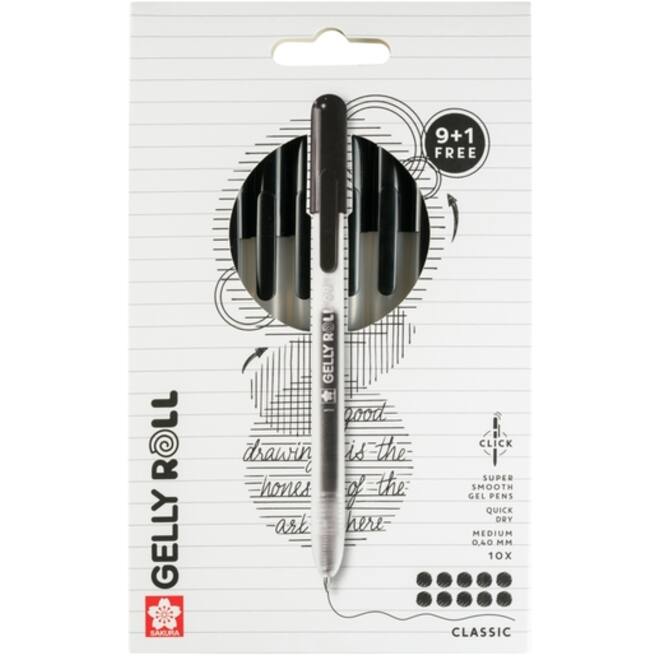 Gelschrijver Sakura Gelly Roll Classic 08 klikfunctie set à 10 stuks zwart