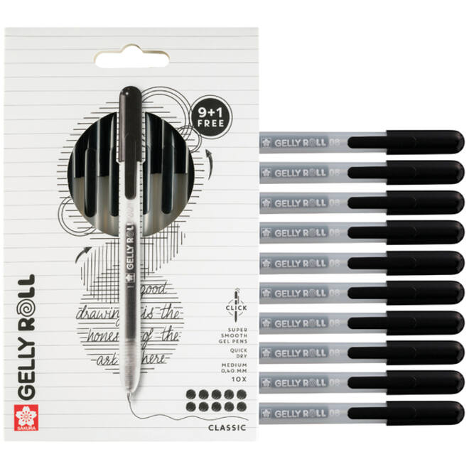 Gelschrijver Sakura Gelly Roll Classic 08 klikfunctie set à 10 stuks zwart