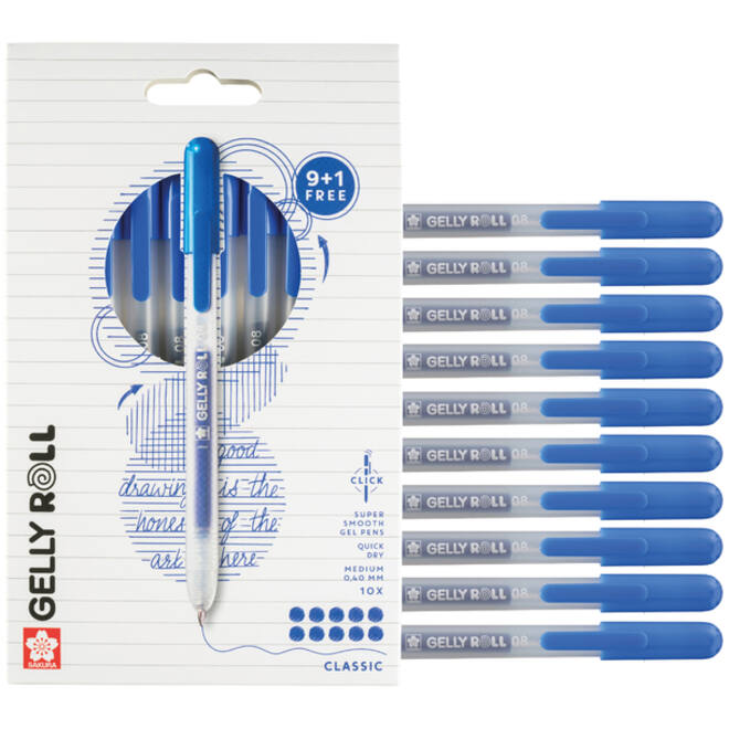 Gelschrijver Sakura Gelly Roll Classic 08 klikfunctie set à 10 stuks blauw