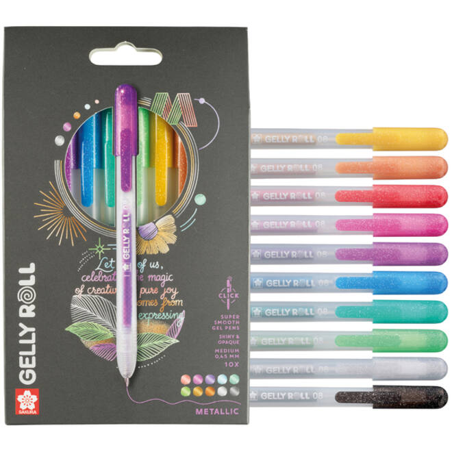 Gelschrijver Sakura Gelly Roll Metallic 08 klikfunctie set à 10 kleuren