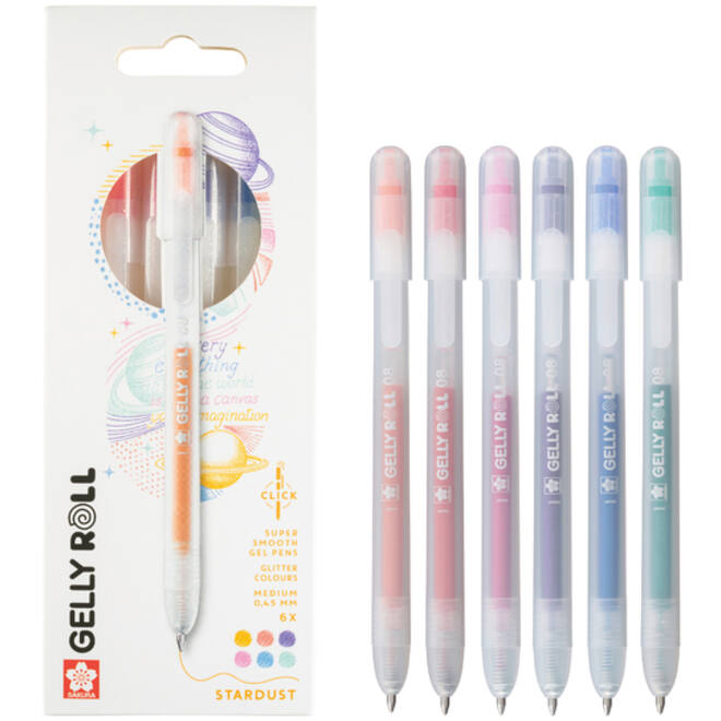 Gelschrijver Sakura Gelly Roll Stardust 08 klikfunctie set à 6 kleuren