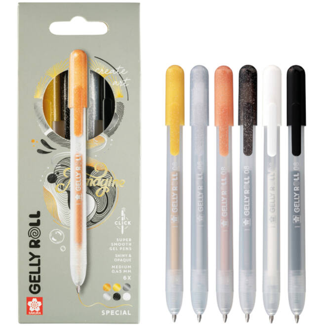 Gelschrijver Sakura Gelly Roll Special 08 klikfunctie set à 6 kleuren