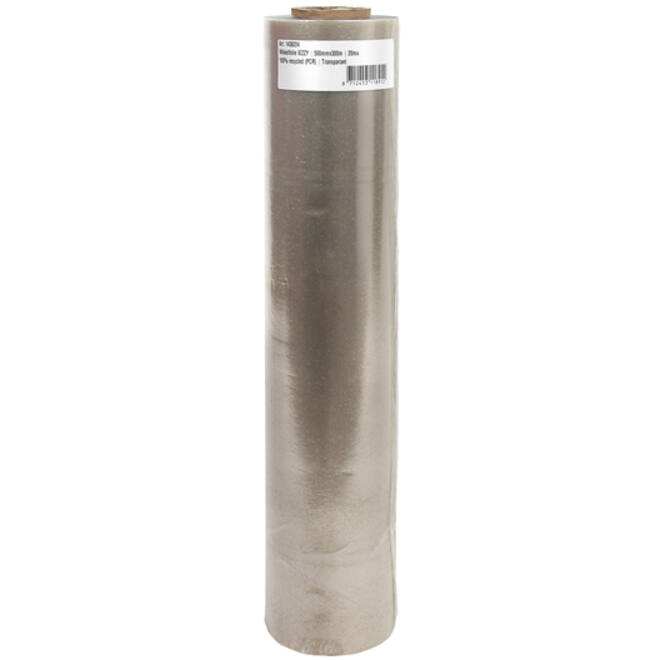 Wikkelfolie IEZZY 500mmx300m 20mu 100% recycled (PCR) transparant