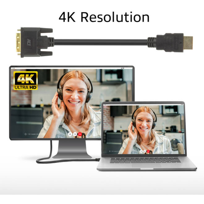Kabel ACT HDMI DVI 18+1 pin M/M zwart 2 meter