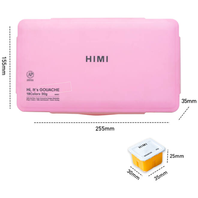 Gouache HIMI 18 kleuren 30gr opbergbox roze