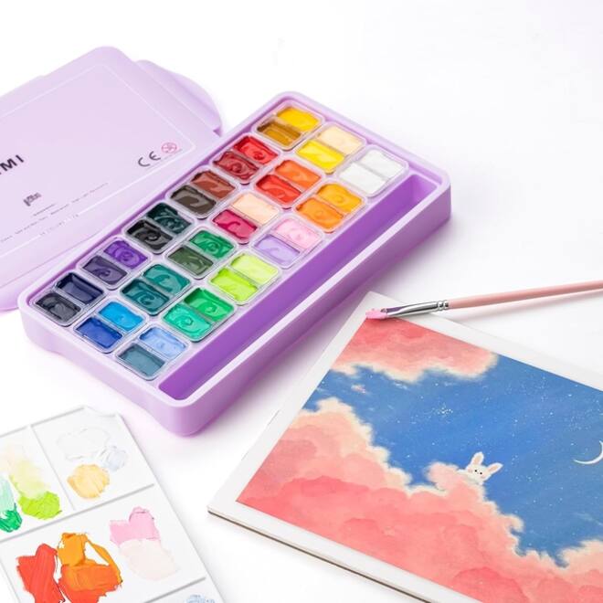 Gouache HIMI Twin cups 36 kleuren 12gr opbergbox lila