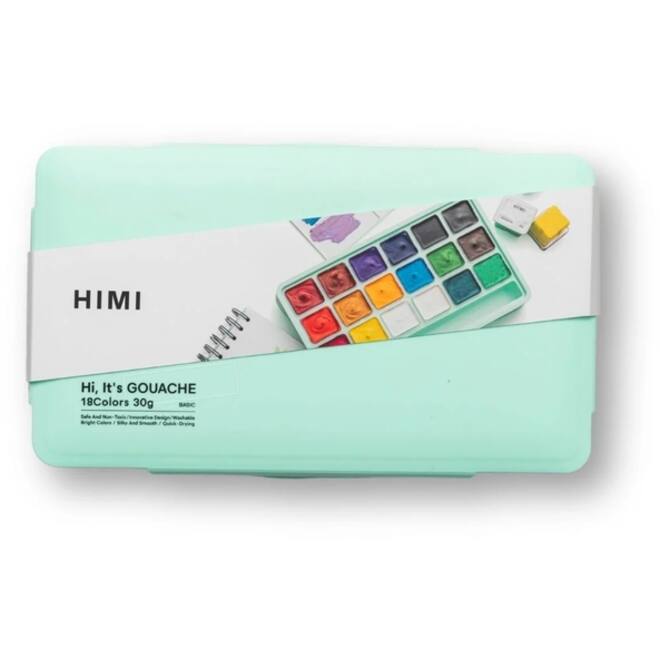 Gouache HIMI 18 kleuren 30gr opbergbox groen