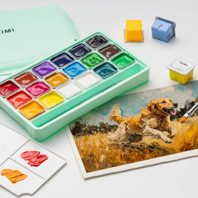 Gouache HIMI 18 kleuren 30gr opbergbox groen