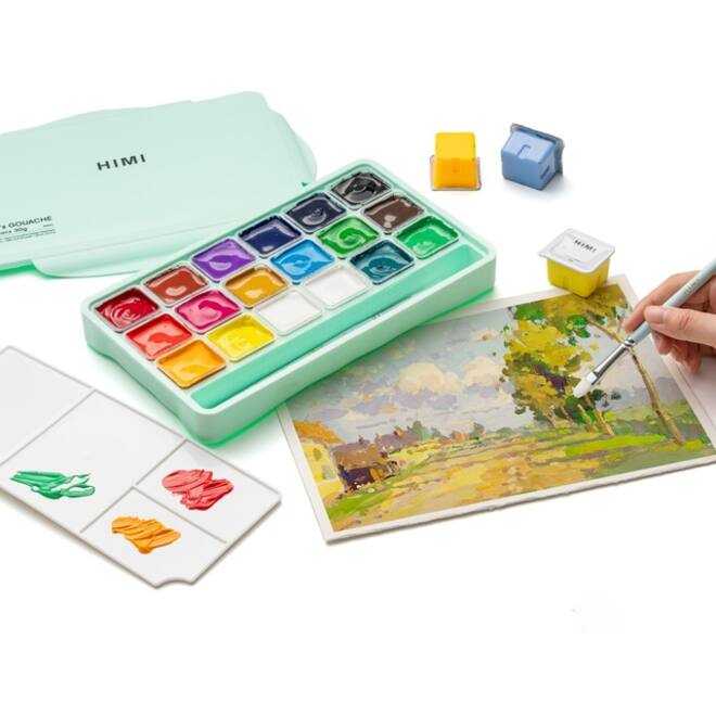 Gouache HIMI 18 kleuren 30gr opbergbox groen