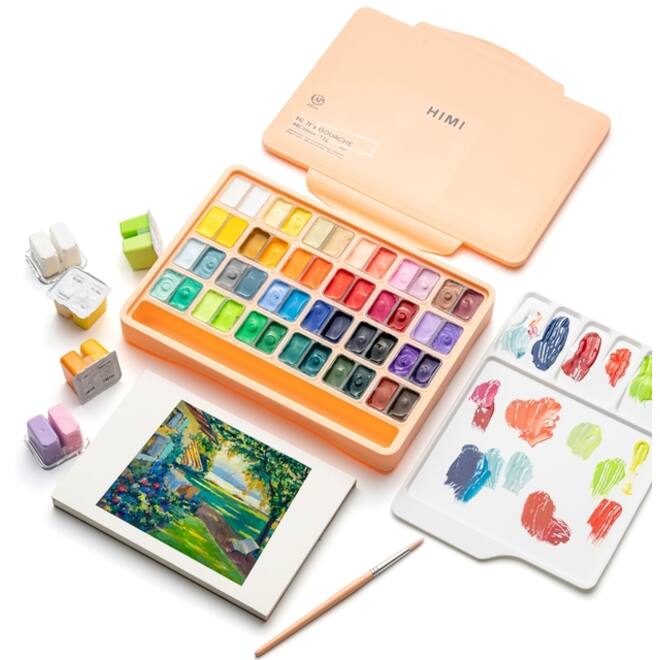 Gouache HIMI twin cups 48 kleuren 12gr opbergbox Peach Fuzz