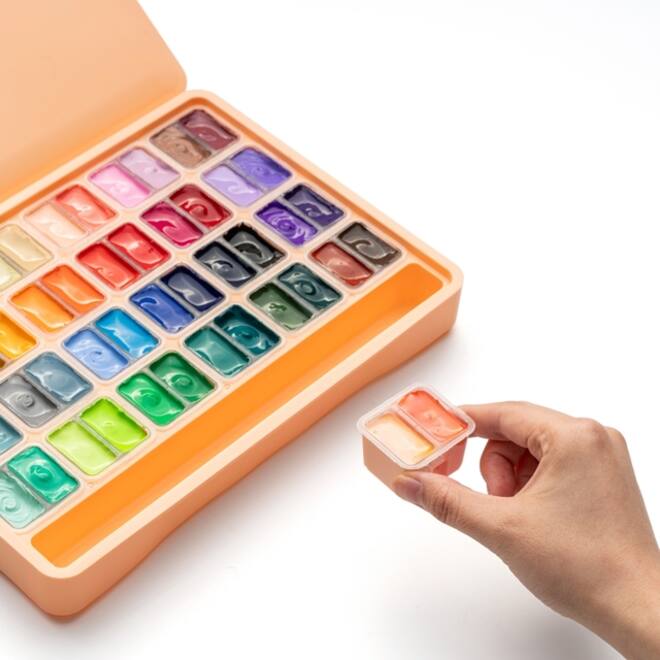 Gouache HIMI twin cups 48 kleuren 12gr opbergbox Peach Fuzz