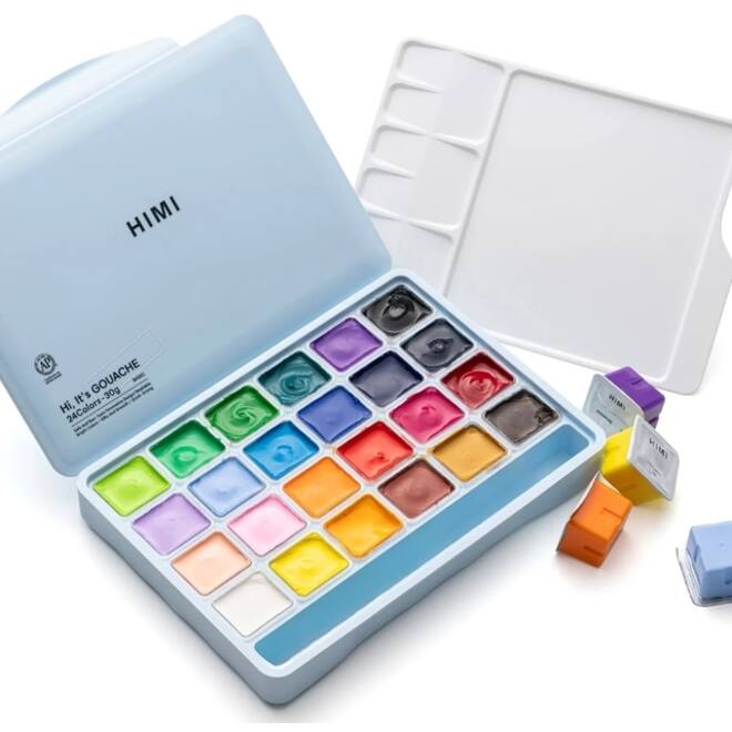 Gouache HIMI 24 kleuren 30gr opbergbox ice blue