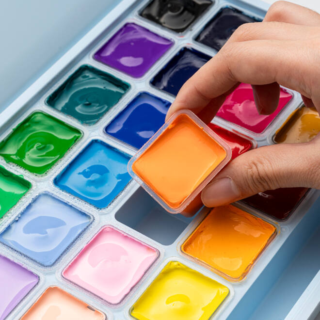 Gouache HIMI 24 kleuren 30gr opbergbox ice blue