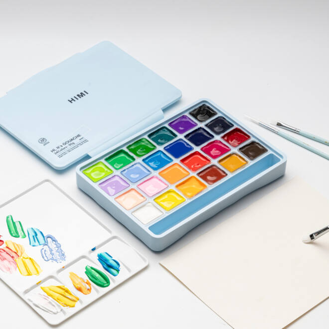 Gouache HIMI 24 kleuren 30gr opbergbox ice blue