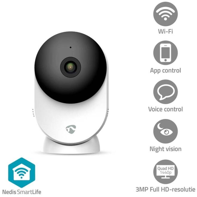 Beveiligingscamera Nedis Smartlife Wifi indoor 3MP Full HD 1296p wit