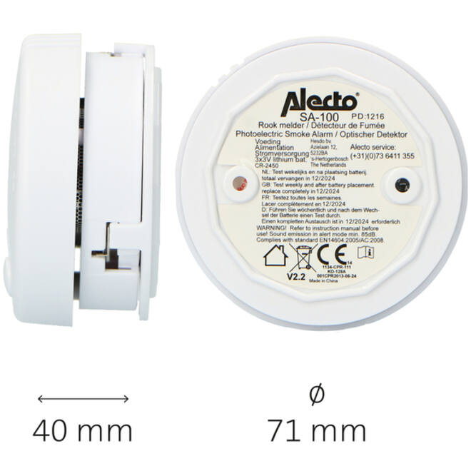 Rookmelder Alecto mini 2 stuks met 5 jaar batterij SA102 wit