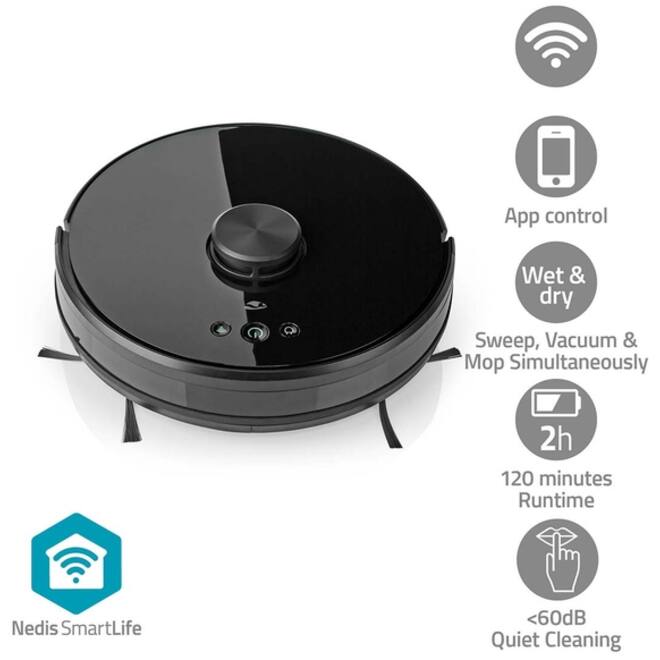 Robotstofzuiger Nedis Smartlife wifi laser 3-in-1 zwart