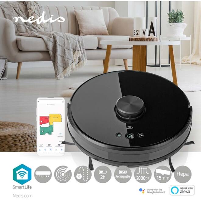 Robotstofzuiger Nedis Smartlife wifi laser 3-in-1 zwart