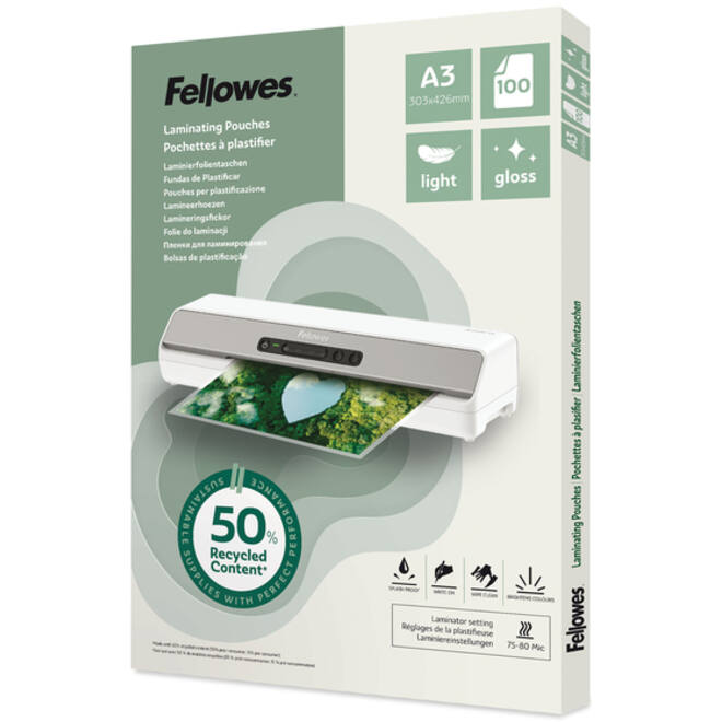 Lamineerhoes Fellowes A3 light 50% gerecycled glans 100stuks