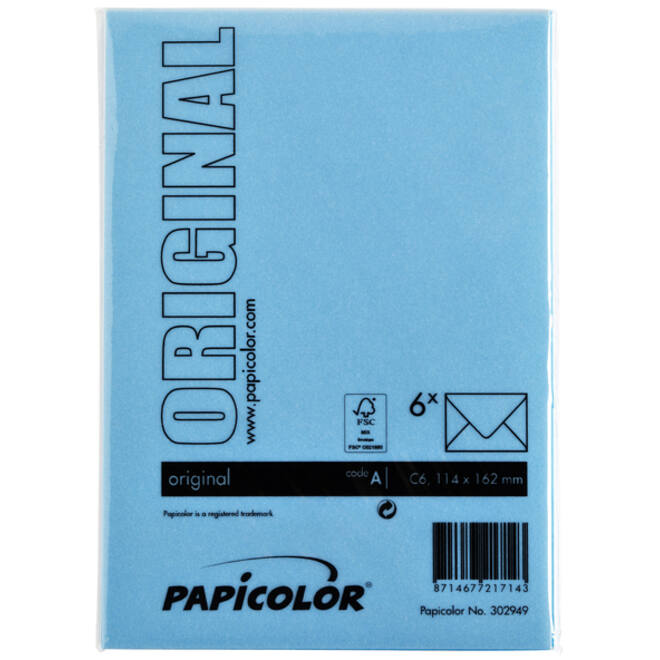 Envelop Papicolor C6 114x162mm hemelsblauw pak à 6 stuks