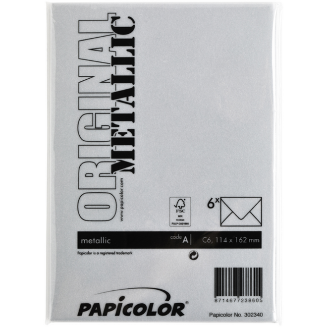 Envelop Papicolor C6 114x162mm metallic zilver