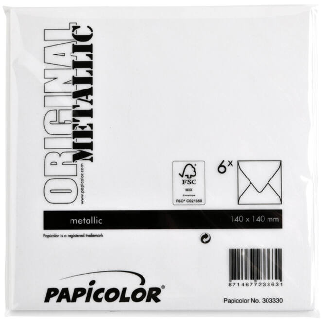 Envelop Papicolor 140x140mm metallic parelwit