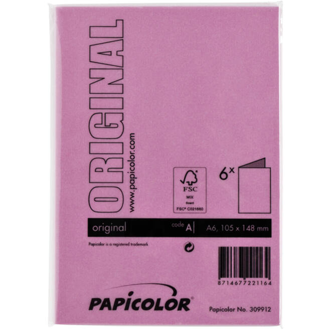 Correspondentiekaart Papicolor dubbel 105x148mm felroze pak à 6 stuks