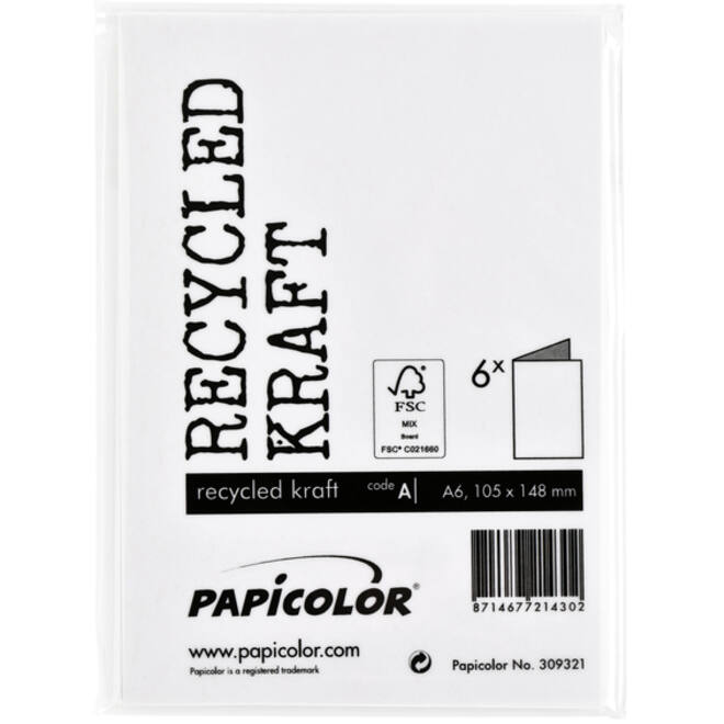 Correspondentiekaart Papicolor dubbel 105x148mm kraft wit pak à 6 stuks